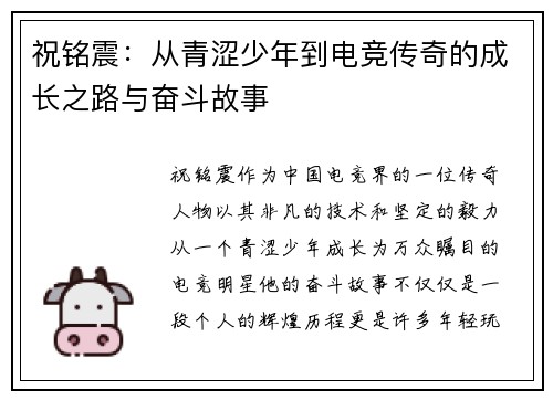 祝铭震：从青涩少年到电竞传奇的成长之路与奋斗故事